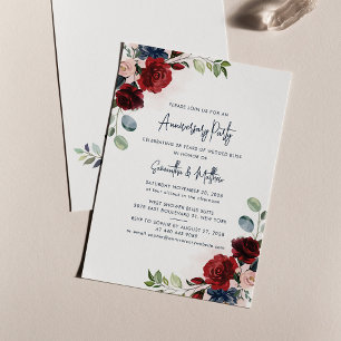 Invitation Fête d'anniversaire de mariage Floral Bourgogne