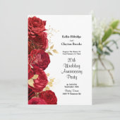 Invitation Fête d'anniversaire de mariage florale rouge et or (Debout devant)