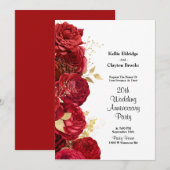 Invitation Fête d'anniversaire de mariage florale rouge et or (Devant / Derrière)