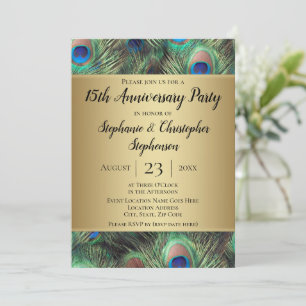 Invitation Fête d'anniversaire de mariage paon doré pour tout