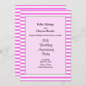 Invitation Fête d'anniversaire de mariage rayures rose/blanc (Devant / Derrière)