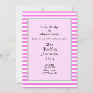 Invitation Fête d'anniversaire de mariage rayures rose et bla