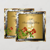 Invitation Fête d'anniversaire de mariage Rose Floral Rouge O (Devant / Derrière)