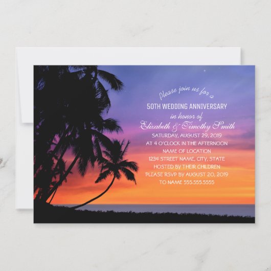 Invitation Fête d'anniversaire de mariage sur la plage de pal (Devant)
