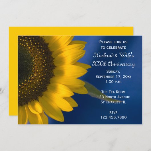 Invitation Fête d'anniversaire de mariage Tournesol sur fond (Devant / Derrière)