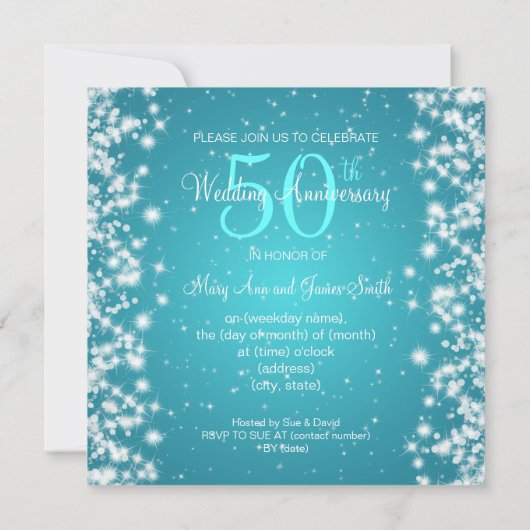 Invitation Fête d'anniversaire de mariage Winter Sparkle Bleu (Dos)