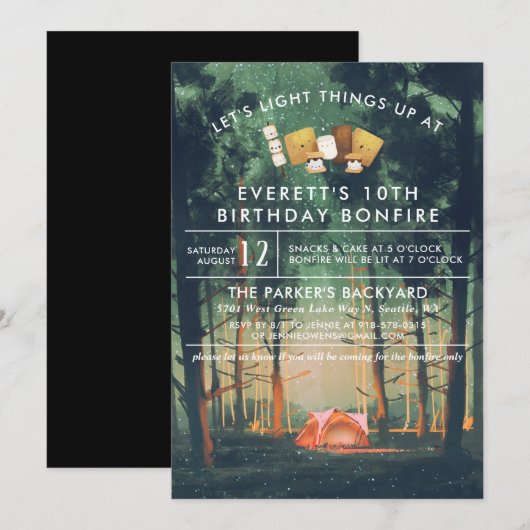 Invitation Fête d'anniversaire de marshmallows au feu de camp (Devant / Derrière)