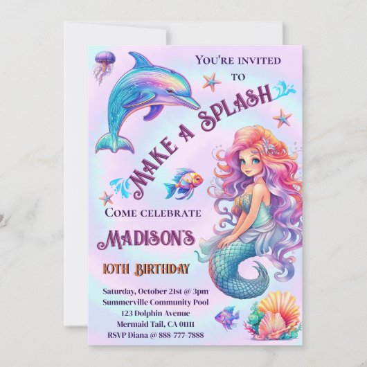 Invitation Fête D'Anniversaire De Mermaid Pastel (Devant)