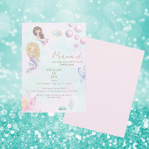 Invitation Fête d'anniversaire de Mermaid rose & turquoise Ma