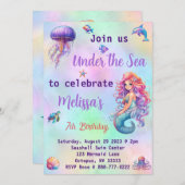 Invitation Fête d'anniversaire de Mermaid Under the Sea Paste (Devant / Derrière)
