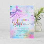 Invitation Fête d'anniversaire de Mermaid & Unicorn pour une (Debout devant)
