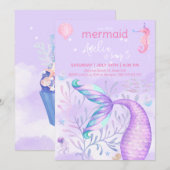 Invitation Fête d'anniversaire de Mermaid Watercolor (Devant / Derrière)