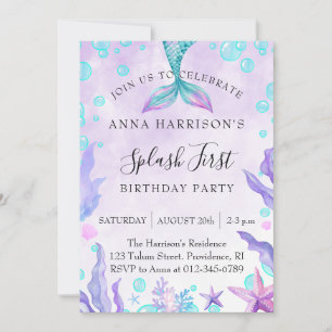 Invitation Fête d'anniversaire de Mermaid Watercolor