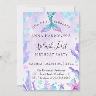Invitation Fête d'anniversaire de Mermaid Watercolor