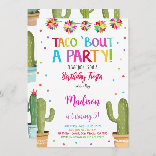 Invitation Fête d'anniversaire de mignonne (Devant / Derrière)