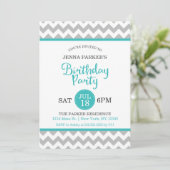 Invitation Fête d'anniversaire de Modern Grey et Turquoise Ch (Debout devant)