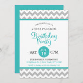 Invitation Fête d'anniversaire de Modern Grey et Turquoise Ch (Devant / Derrière)