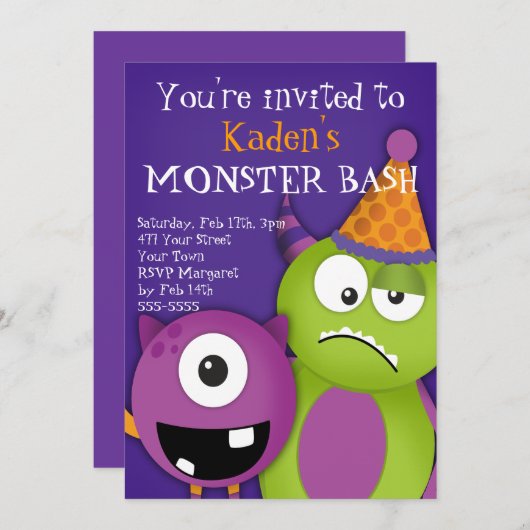 Invitation Fête d'anniversaire de Monster Bash (Devant / Derrière)
