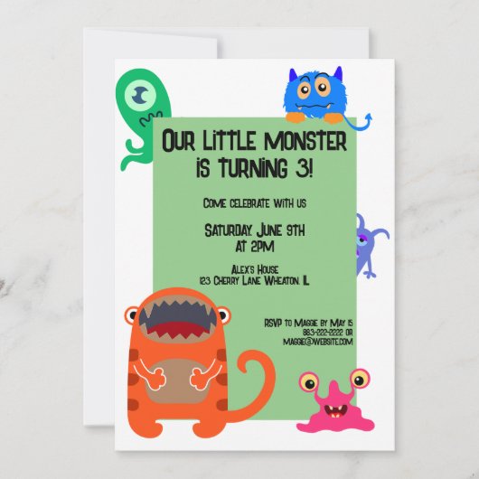Invitation Fête d'anniversaire de Monster Bash Cute Kid (Devant)