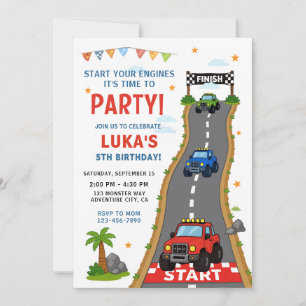 Invitation Fête d'anniversaire de Monster Truck