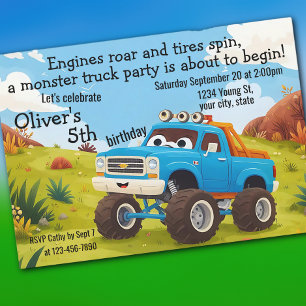 Invitation Fête d'anniversaire de Monster Truck
