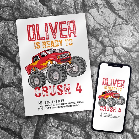 Invitation Fête d'anniversaire de Monster Truck