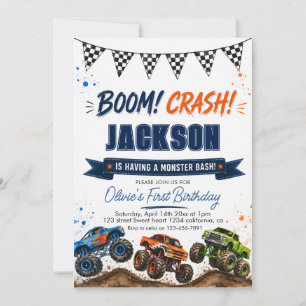 Invitation Fête d'anniversaire de Monster Truck
