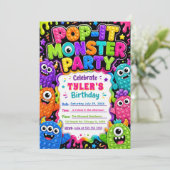 Invitation Fête d'anniversaire de monstre mignon Pop It (Debout devant)