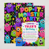 Invitation Fête d'anniversaire de monstre mignon Pop It (Devant / Derrière)