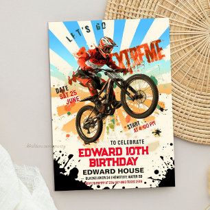 Invitation Fête d'anniversaire de moto cross rétro - Vintage 