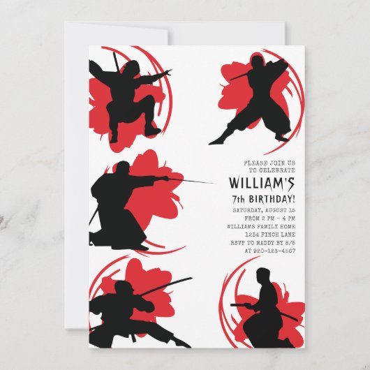 Invitation Fête d'anniversaire de Ninja moderne (Devant)