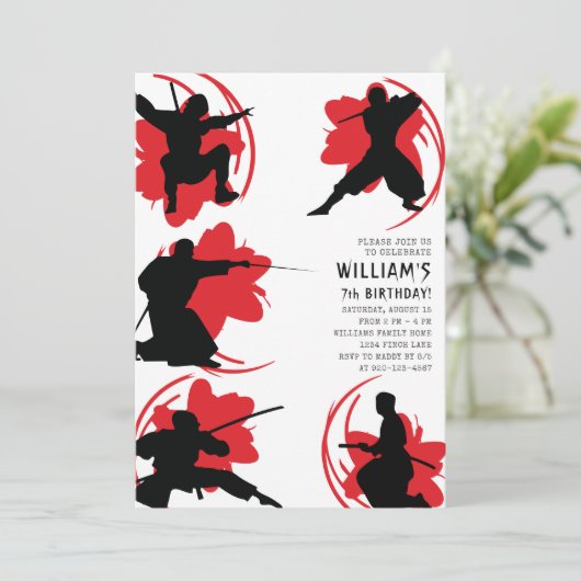 Invitation Fête d'anniversaire de Ninja moderne (Debout devant)
