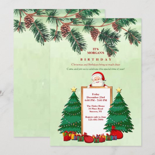 Invitation Fête d'anniversaire de Noël (Devant / Derrière)