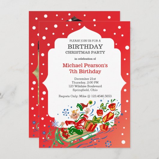 Invitation Fête d'anniversaire de Noël (Devant / Derrière)