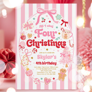 Invitation Fête d'anniversaire de Noël 4 Coquette Bow Anniver