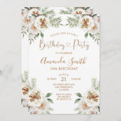 Invitation Fête d'anniversaire de Noël à fleurs blanches d'hi (Devant / Derrière)