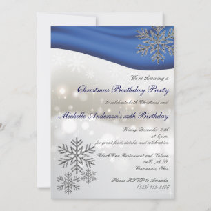 Invitation Fête d'anniversaire de Noël aux flocons d'argent e