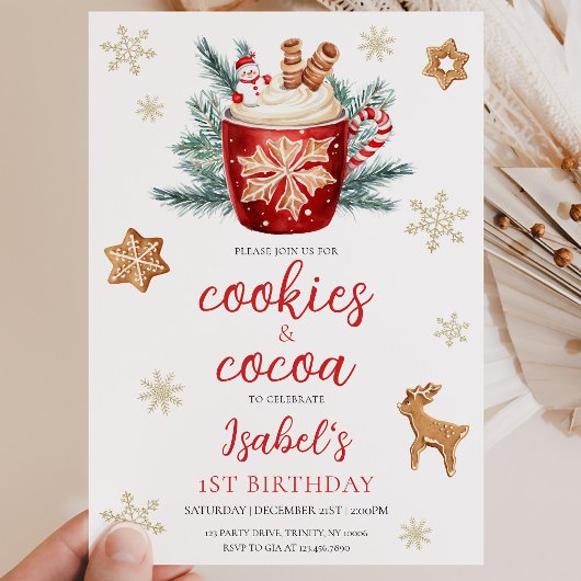 Invitation Fête d'anniversaire de Noël avec biscuits et cacao