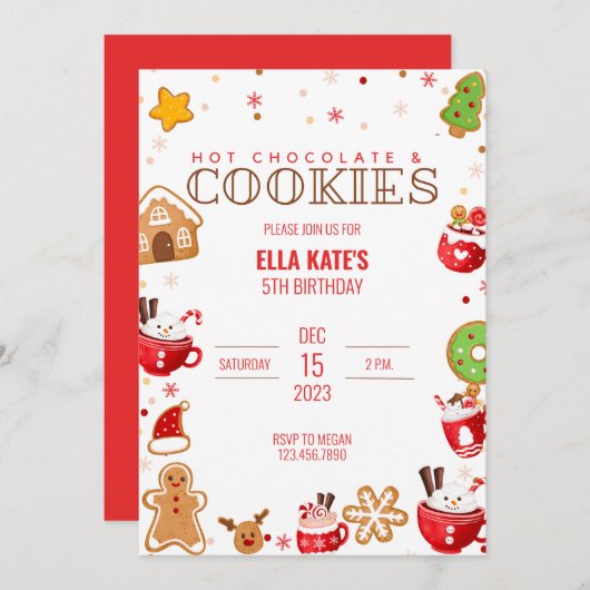 Invitation Fête d'anniversaire de Noël avec Cocoa et Cookie (Devant / Derrière)