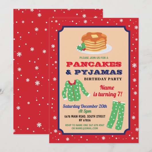Invitation Fête d'anniversaire de Noël Chaussons et Pantalon (Devant / Derrière)