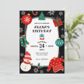 Invitation Fête d'anniversaire de noël noir (Debout devant)