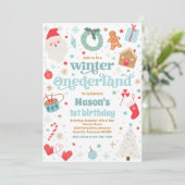 Invitation Fête d'anniversaire de Noël ONEderland d'hiver Ble (Debout devant)