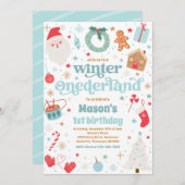 Invitation Fête d'anniversaire de Noël ONEderland d'hiver Ble (Devant / Derrière)