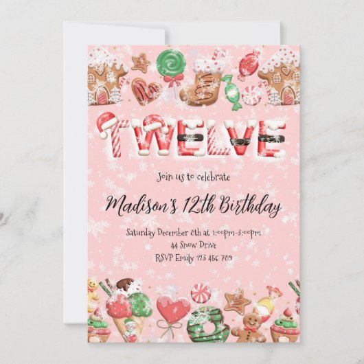Invitation Fête d'anniversaire de Noël pour 12 ans (Devant)