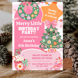 Invitation Fête d'anniversaire de Noël rétro rose groovy