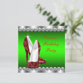 Invitation Fête d'anniversaire de Noël Ruby Rouge et Verte (Debout devant)