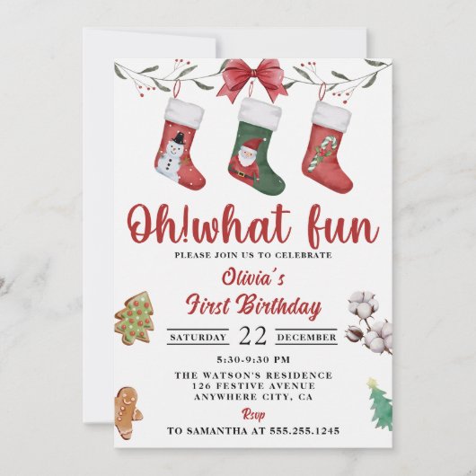 Invitation Fête d'anniversaire de Noël Sock (Devant)