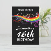 Invitation Fête d'anniversaire de notes blanches de musique (Debout devant)