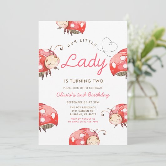 Invitation Fête d'anniversaire de notre petite fille Ladybug (Debout devant)