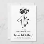 Invitation Fête d'anniversaire de Panda Noir & Blanc Minimal (Devant)